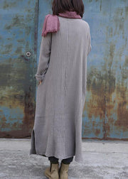 gray Sweater dress Women patchwork tunic side open knit dress - SooLinen
