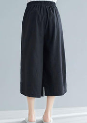 new black cotton casual pants skirts plus size elastic waist pants skirts - SooLinen