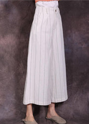 new linen vintage women casual white striped crop pants skirts - SooLinen