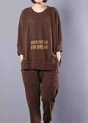 new loose large size literary retro old patched tops harem pants two-piece - SooLinen