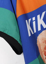 rainbow striped cartoon prints  pants loose women fashion short sleeve jumpsuit pants - SooLinen
