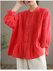 Organic Blue Spring Linen Shirt Tunics Casual Cotton Blouse - SooLinen