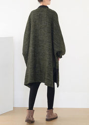spring army green knit cardigans trendy plus size spring o neck knitted coat - SooLinen