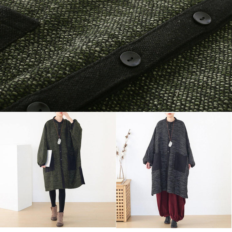 spring army green knit cardigans trendy plus size spring o neck knitted coat - SooLinen