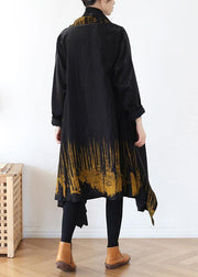 spring coat fashion yellow print asymmetric coats - SooLinen