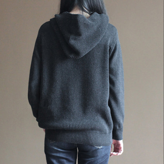 stylish black gray knit sweaters plussize knit sweat tops Fine vintage blouse hooded