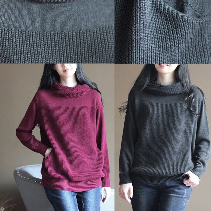 stylish black gray knit sweaters plussize knit sweat tops Fine vintage blouse hooded