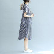stylish blue floral Midi-length cotton dress plus size clothing cotton maxi dress Fine short sleeve pockets Stand baggy dresses