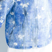 stilvolle blau bedruckte Baumwoll-Leinen-Weste Locker sitzende, lässige Damen-Halbarm-Baumwoll-Leinen-Tops mit quadratischem Kragen