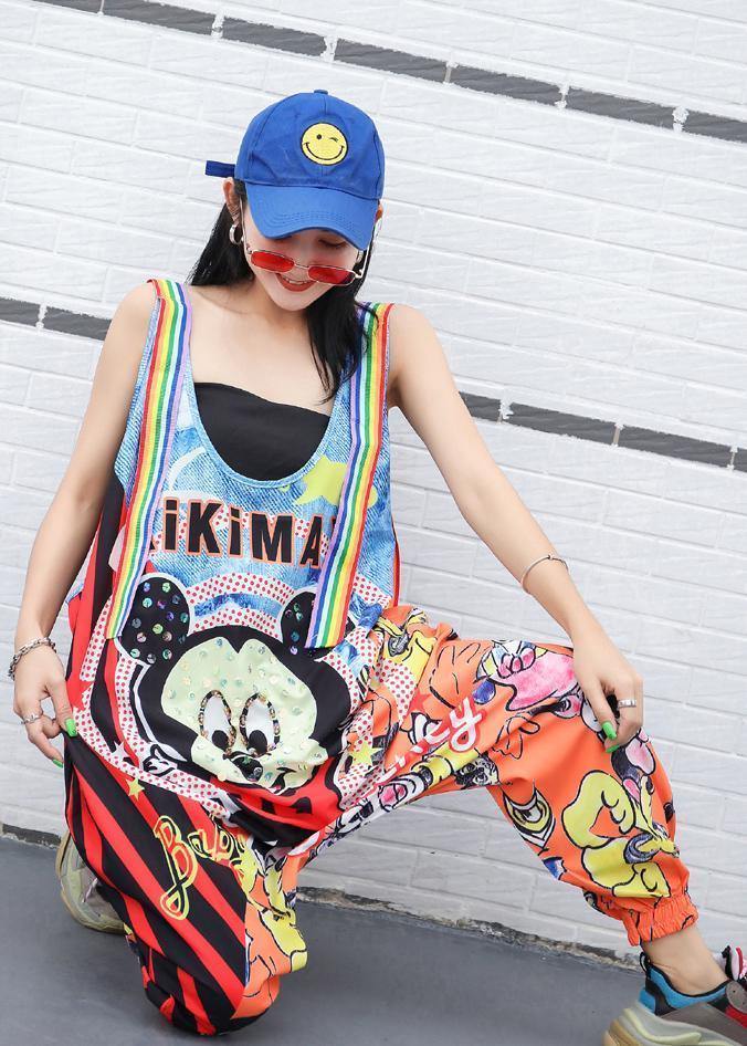 summer fashion cartoon prints strap pants plus size jumpsuit pants - SooLinen
