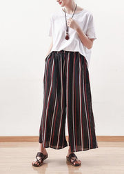 summer striped casual chiffon plus size elastic waist wide leg pants - SooLinen