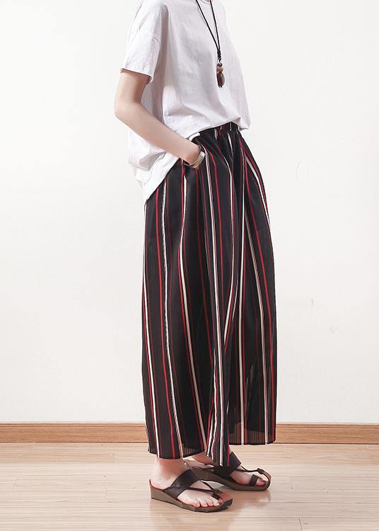 summer striped casual chiffon plus size elastic waist wide leg pants - SooLinen