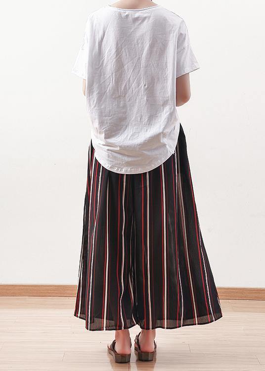 summer striped casual chiffon plus size elastic waist wide leg pants - SooLinen