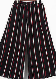 summer striped casual chiffon plus size elastic waist wide leg pants - SooLinen