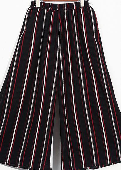 summer striped casual chiffon plus size elastic waist wide leg pants - SooLinen