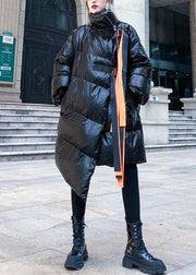thick black Parkas for women plus size clothing stand collar patchwork winter coats - SooLinen