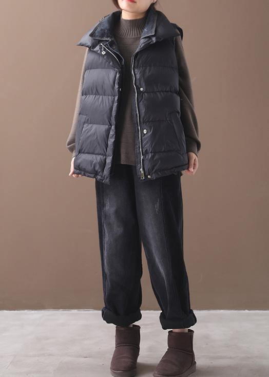 thick black women parka oversized down jacket sleeveless stand collar winter short outwear - SooLinen