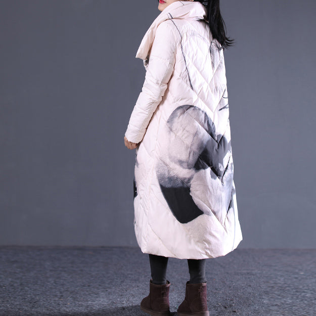 thick light nude print quilted coat stand collar Puffers Jackets Elegant pockets zippered Puffers Jackets