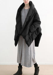 fine Loose fitting down jacket stand collar coats black Dark buckle warm winter coat - SooLinen