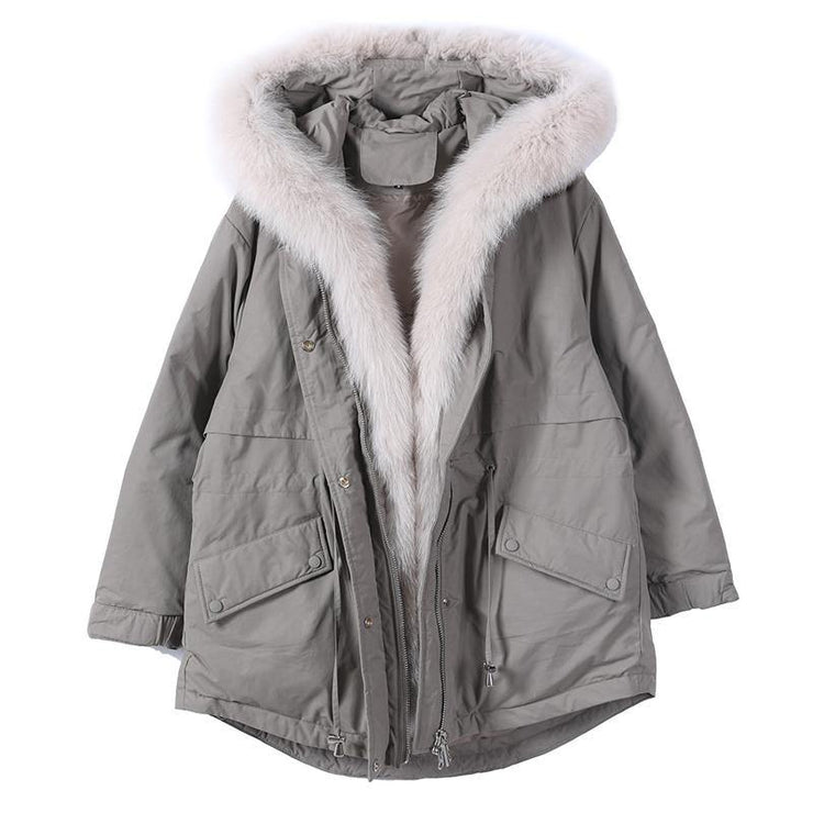 Loose fitting warm winter coat hooded drawstring parkas - SooLinen
