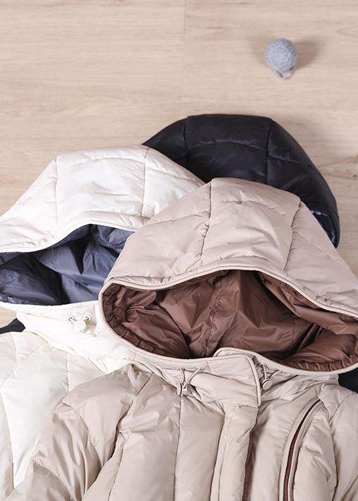 beige down jacket woman trendy plus size down jacket hooded pockets Casual overcoat - SooLinen