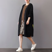 feine schwarze Mäntel plus Größendrucke Maximantel Boutique V-Ausschnitt lange Strickjacken