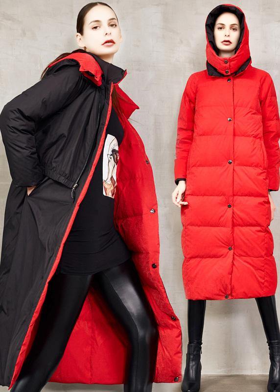 fine black goose Down coat plus size two ways to wear winter jacket hooded fine winter outwear - SooLinen