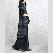 fine black striped pure cotton blended two pieces plus size traveling clothing boutique long sleeve o neck pockets tops cotton blended baggy trouse