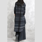 fine black striped pure cotton blended two pieces plus size traveling clothing boutique long sleeve o neck pockets tops cotton blended baggy trouse