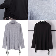fine gray pure tops oversized high neck cotton t shirt fine drawstring blouses