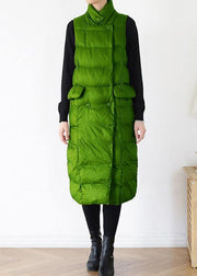 fine green back side winter parkas plus size clothing winter jacket stand collar sleeveless winter outwear - SooLinen