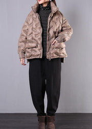 fine khaki coat oversized Jackets & Coats stand collar zippered outwear - SooLinen