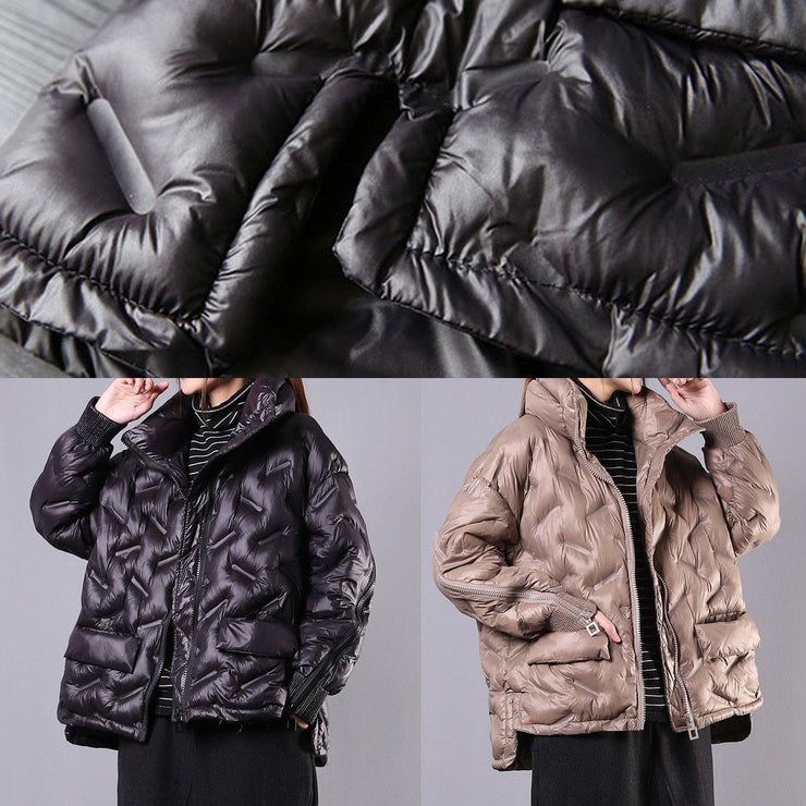 fine khaki coat oversized Jackets & Coats stand collar zippered outwear - SooLinen