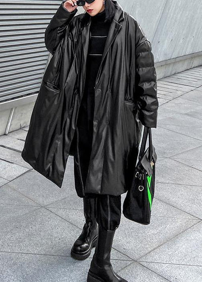 plus size clothing snow jackets Notched coats black double breast duck down coat - SooLinen