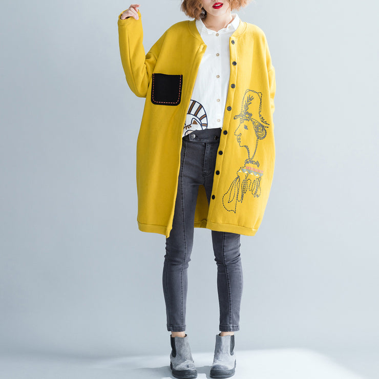 fine yellow cotton tops trendy plus size cotton o neck print Button Down t shirt