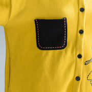 fine yellow cotton tops trendy plus size cotton o neck print Button Down t shirt
