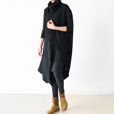 two pieces black knit dresses asymmetrical winter dress asymmetrical design 2025 winter