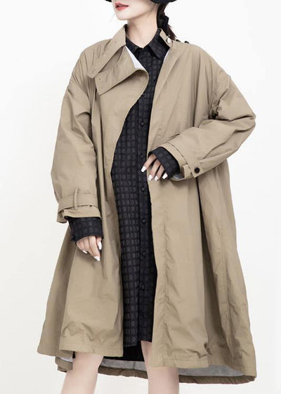 two ways to wear Fashion asymmetriccoats women khaki Midi jackets - SooLinen