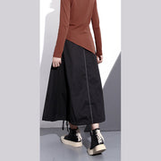 vintage black cotton oversize A line skirts fine pockets drawstring skir