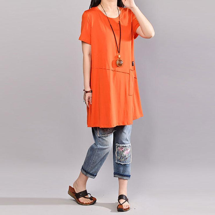 vintage cotton blouses casual Casual Round Neck Short Sleeve Women Orange T Shirt