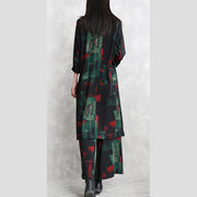 vintage floral cotton blended two pieces caftans Loose fitting o neck pockets gown 2018 long sleeve side open tops elastic waist trouse