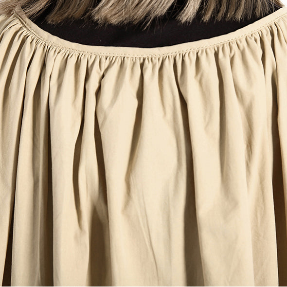 vintage khaki long cotton blended dress plus size Turtleneck caftans Elegant front side open false two pieces kaftans
