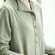 vintage light green knit dresses plus size clothing stand collar winter dresses women asymmetric pockets pullover