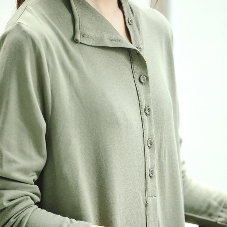 vintage light green knit dresses plus size clothing stand collar winter dresses women asymmetric pockets pullover