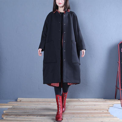 vintage plus size clothing black side open fall women coats - SooLinen