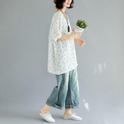 vintage white pure cotton tops plus size clothing casual New floral O neck short sleeve cotton shirts