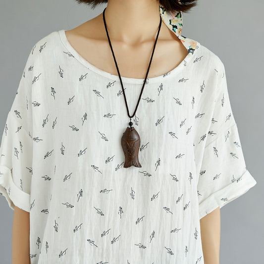 vintage white pure cotton tops plus size clothing casual New floral O neck short sleeve cotton shirts