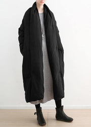 winter black retro thick white duck down jacket coat coat long paragraph knee - SooLinen