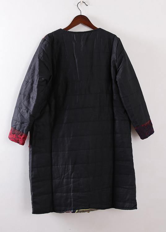 winter new original design women art disc buckle linen stitching lace thick padded jacket cotton coat robe - SooLinen