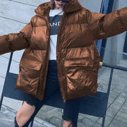 women Loose fitting snow jackets Jackets chocolate hooded zippered goose Down coat - SooLinen